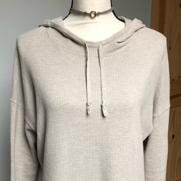 J. Jill Pure Beige Waffle Knit Pullover Hoodie Size Medium Petite - Picture 3 of 7